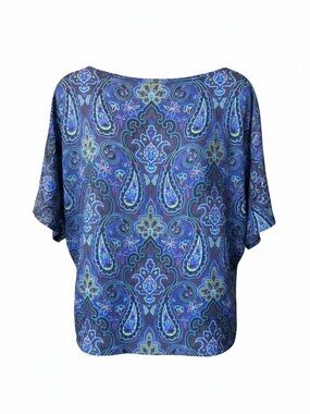 Gorgeous Halston III Blue & Teal Paisley Boatneck Blouse